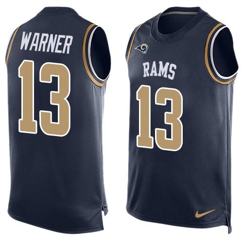 Nike Rams #13 Kurt Warner Navy Blue Team Color Men's Stitched NFL Limited Tank Top Jersey